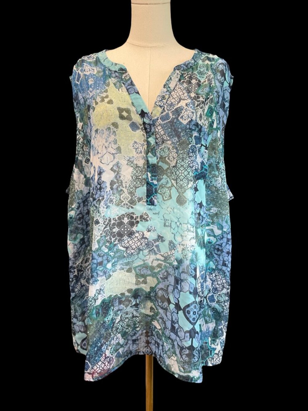 👗5/$25 - Blue Abstract Print Sheer Sleeveless Top